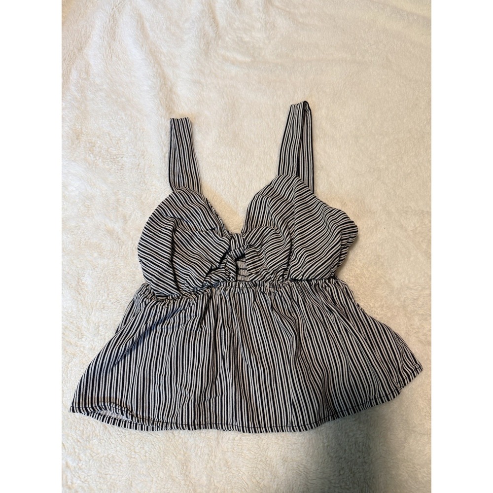 Monteau Los Angeles Striped Key Whole Print Peplum Crop Top Medium